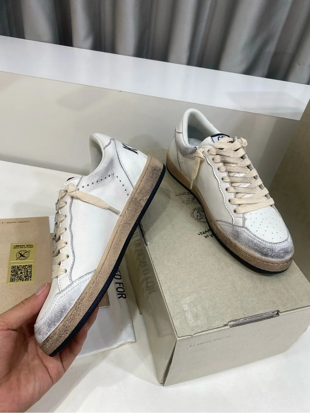 Golden Goose White Cream Sneakers with Silver Glitter Star